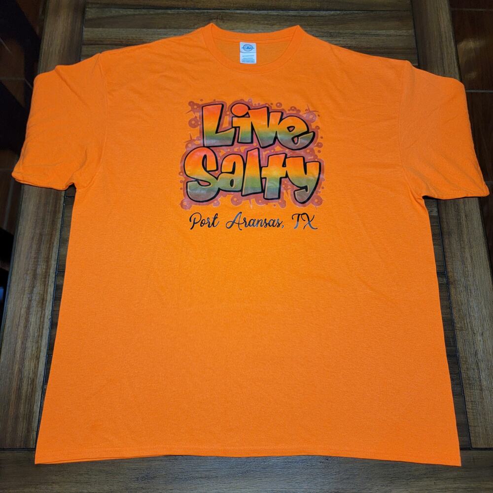 Delta Neon Orange Unisex Tee "Live Salty Port Aransas, TX" Size 2XL